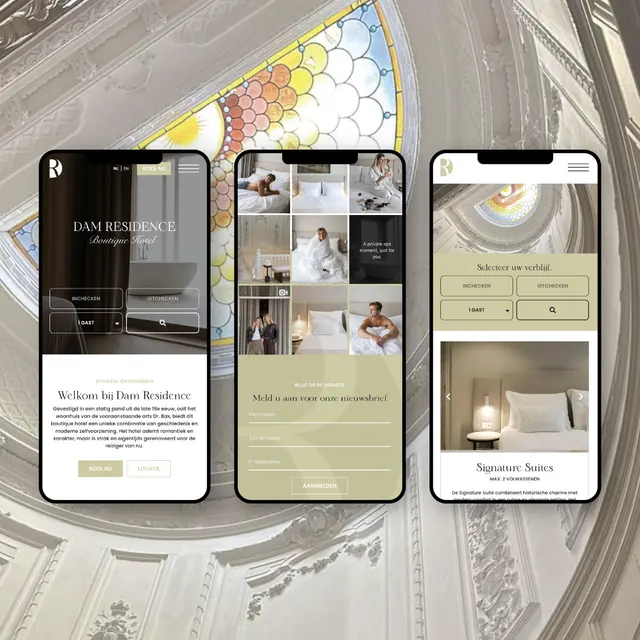 Mobiel websiteontwerp voor Dam Residence boutique hotel